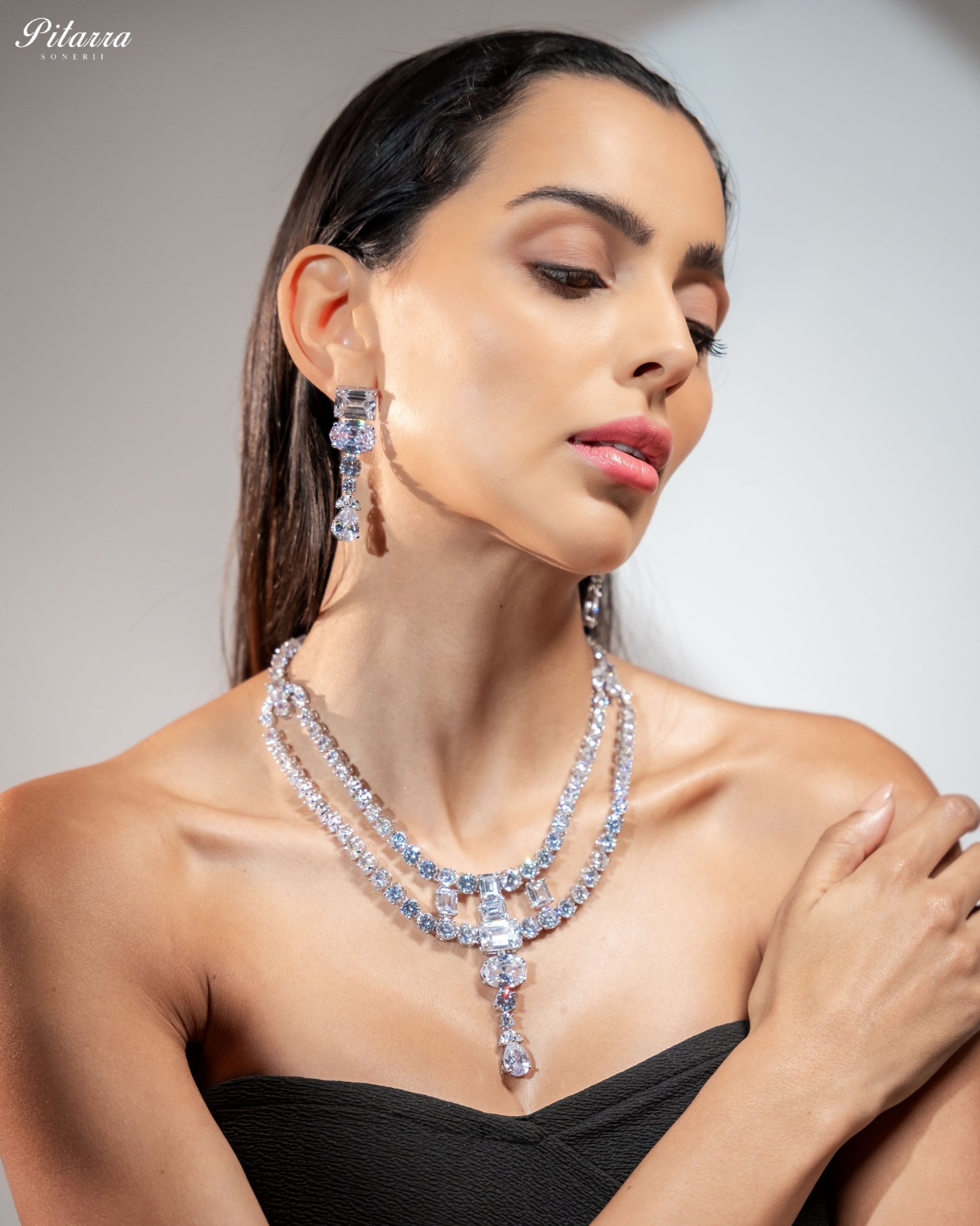 White Diamond Multi-Cut Necklace & Earrings Jewellery Set