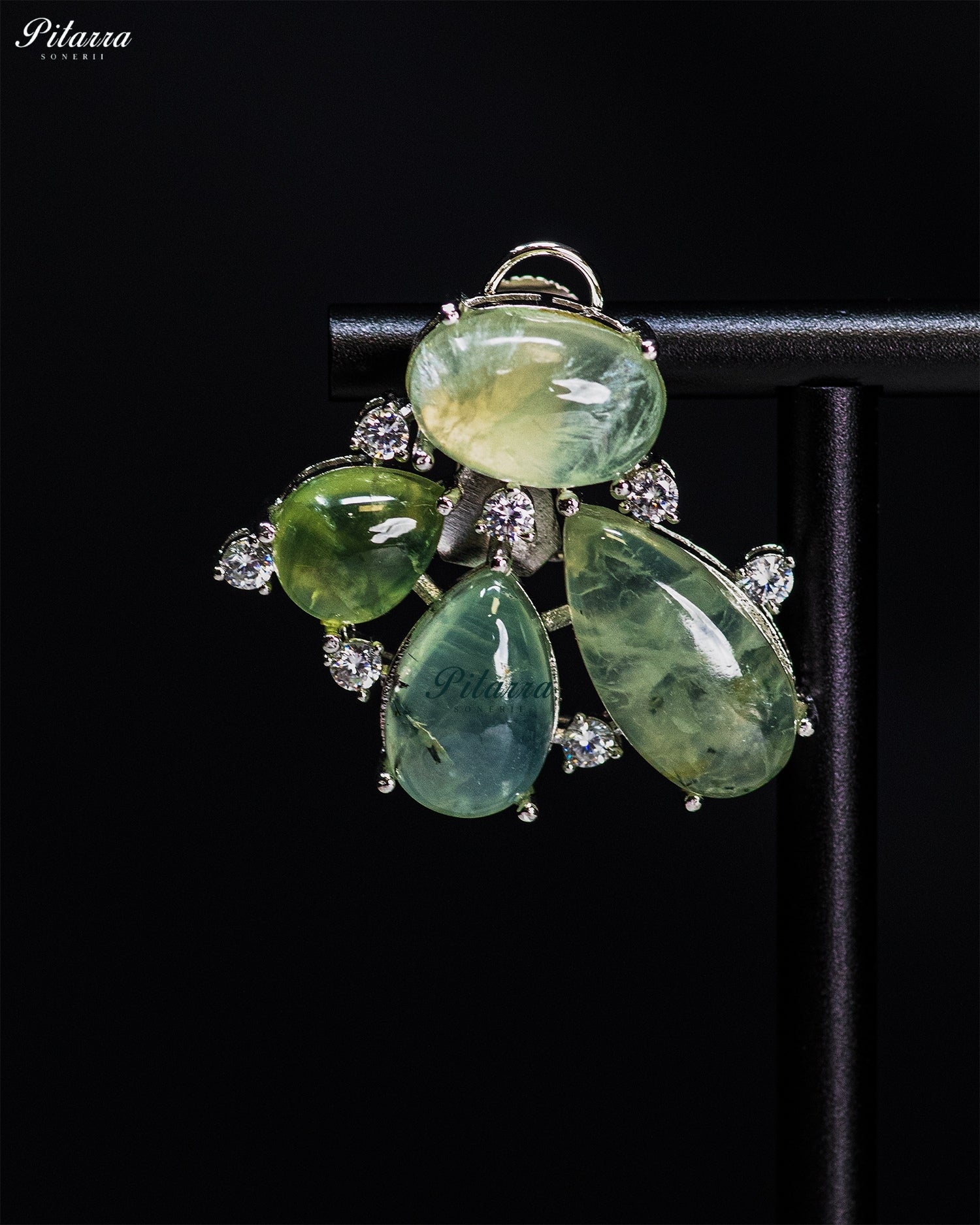Green Crystal Floral Stud Earrings