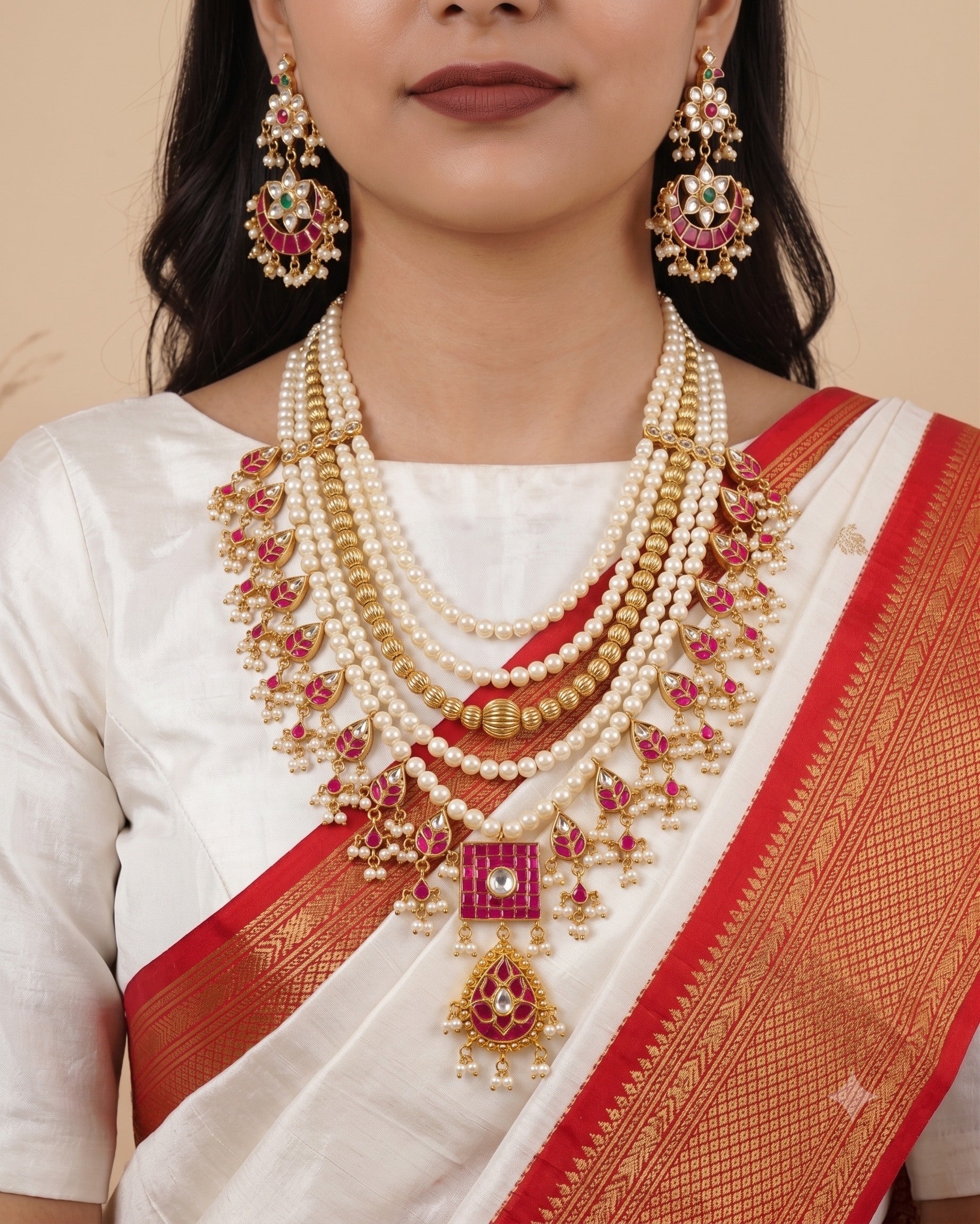 Indian Gold Finish Polki Kundan Necklace Set