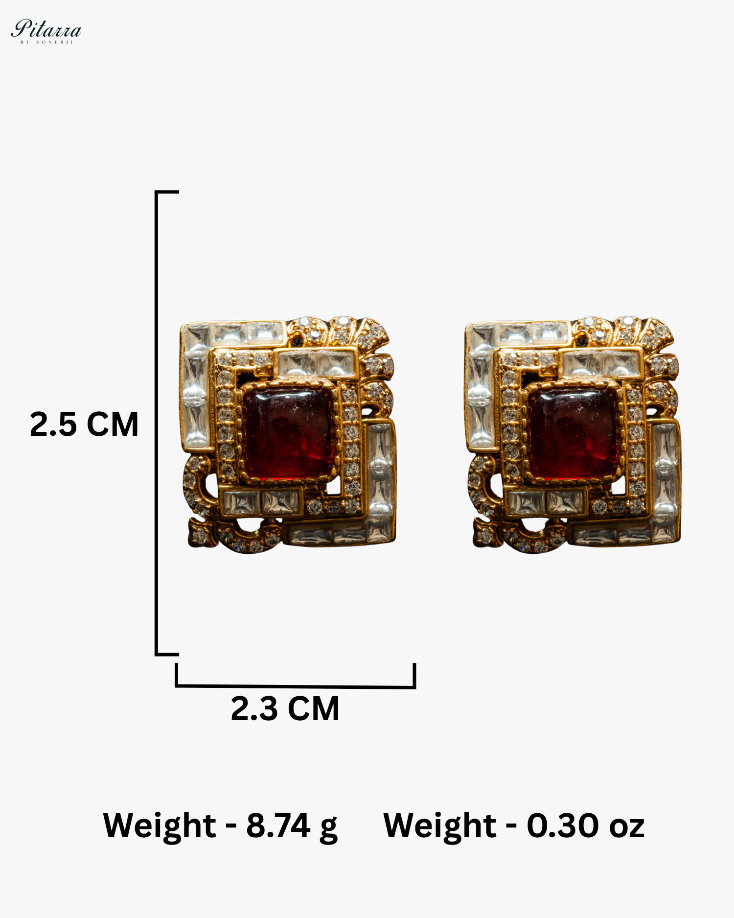 Ruby Red Stone Design Kundan Stud Earrings