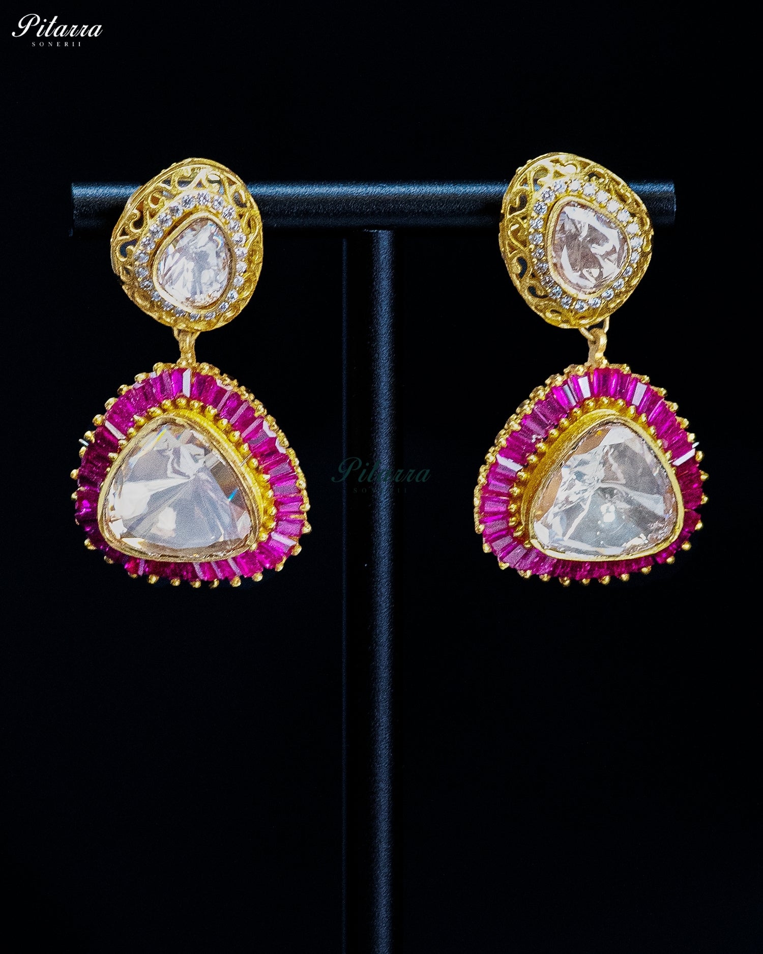 Gold Teardrop Pink Border Necklace Set