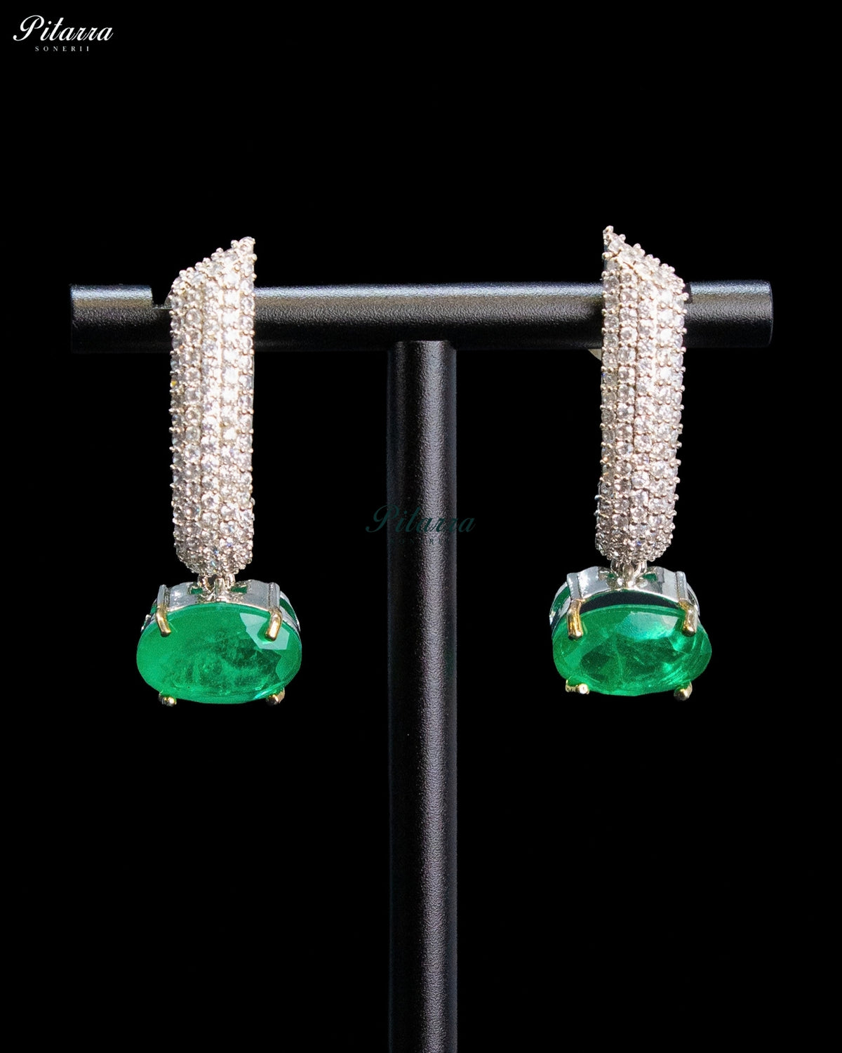 Emerald Green Oval Stone Zircon Silver Crystal Collar Necklace Set