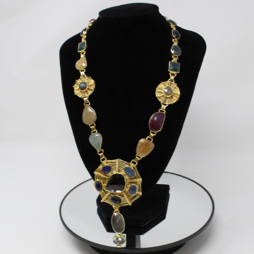 Gold Plated Multi Stone Necklace