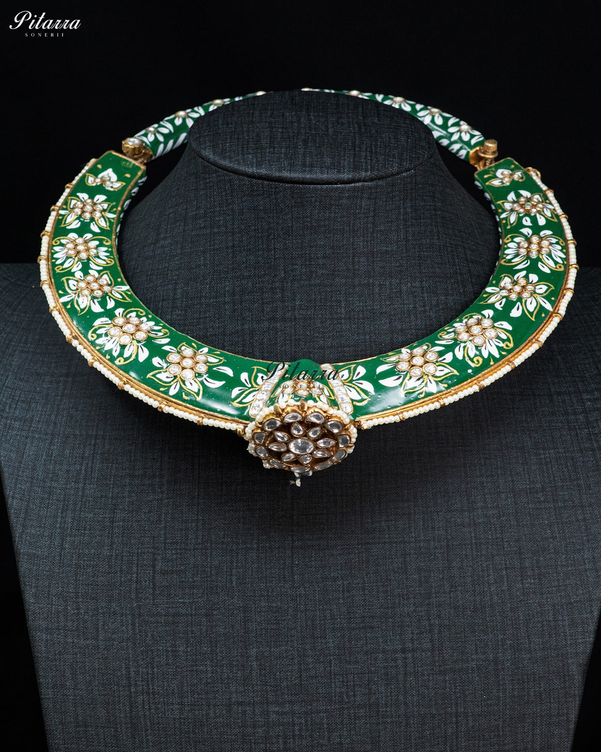 Green Enamel Floral Kundan Necklace Set