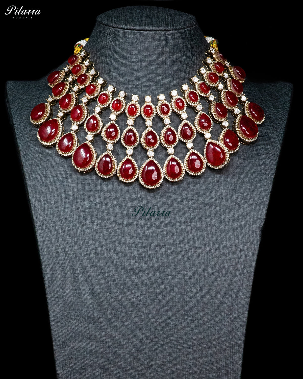 Red Teardrop Kundan Choker Set