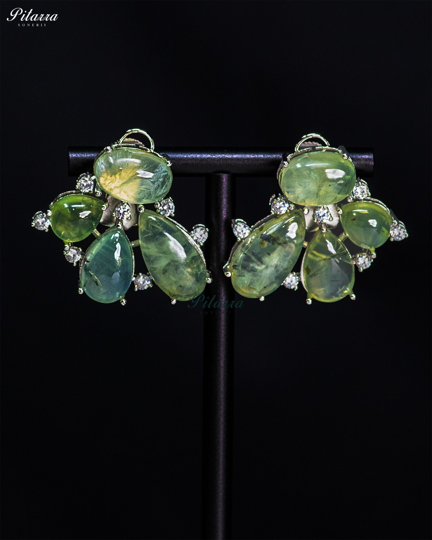 Green Crystal Floral Stud Earrings