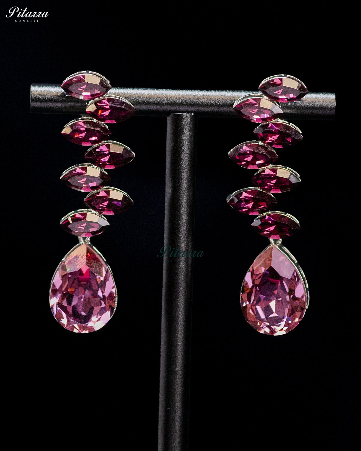 Pink Crystal Cascading Drop Earrings