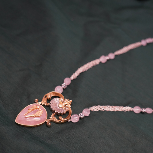 Gold Plated Pink Beads Long Necklace for Women