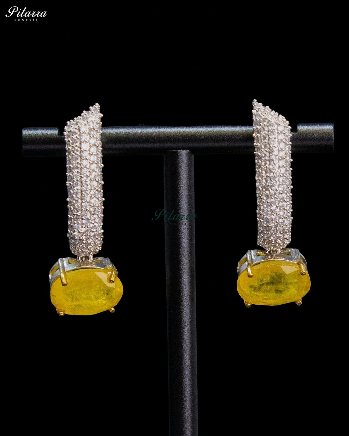 Yellow Oval Stone Zircon Silver Crystal Collar Necklace Set