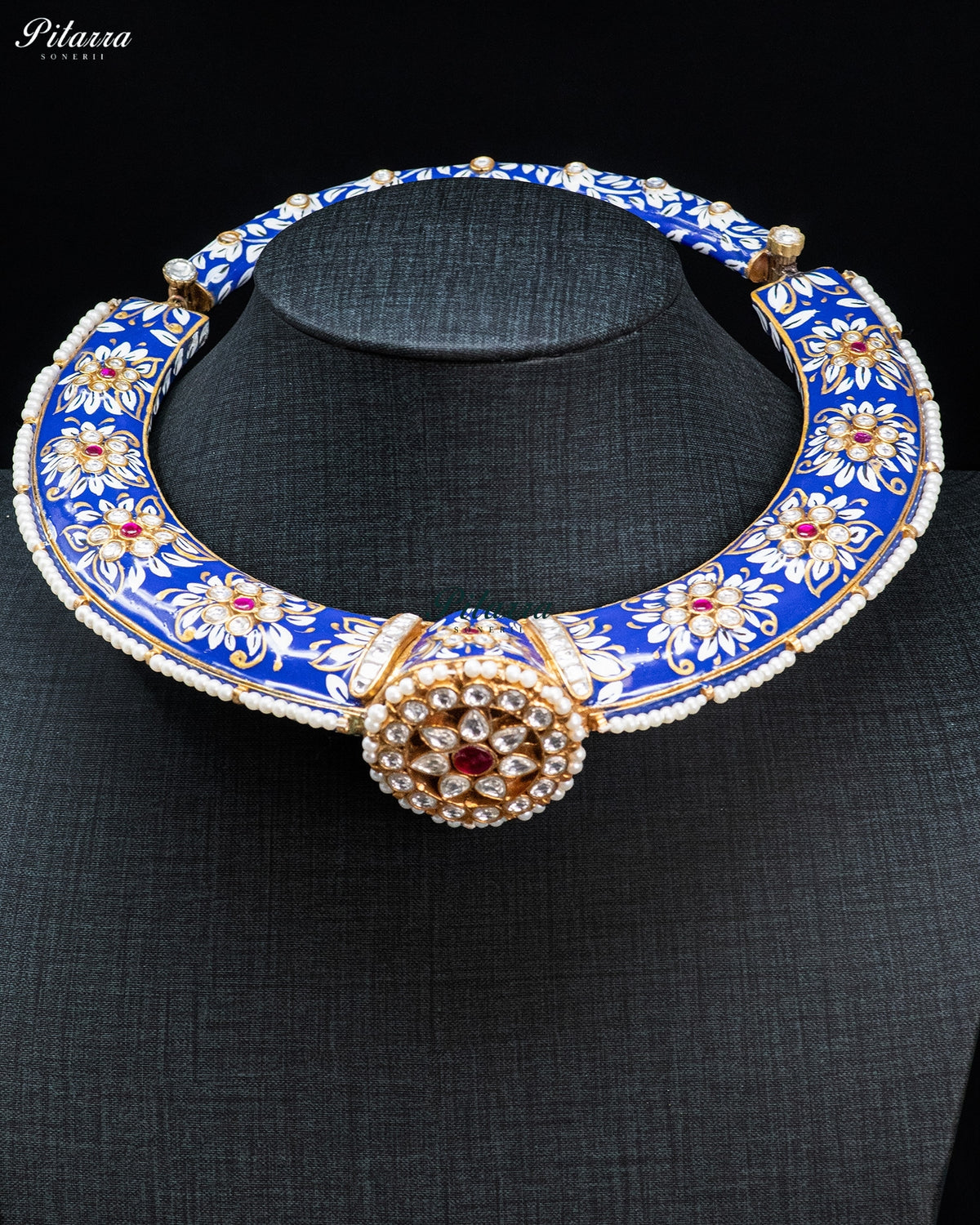 Blue Enamel Floral Kundan Necklace Set