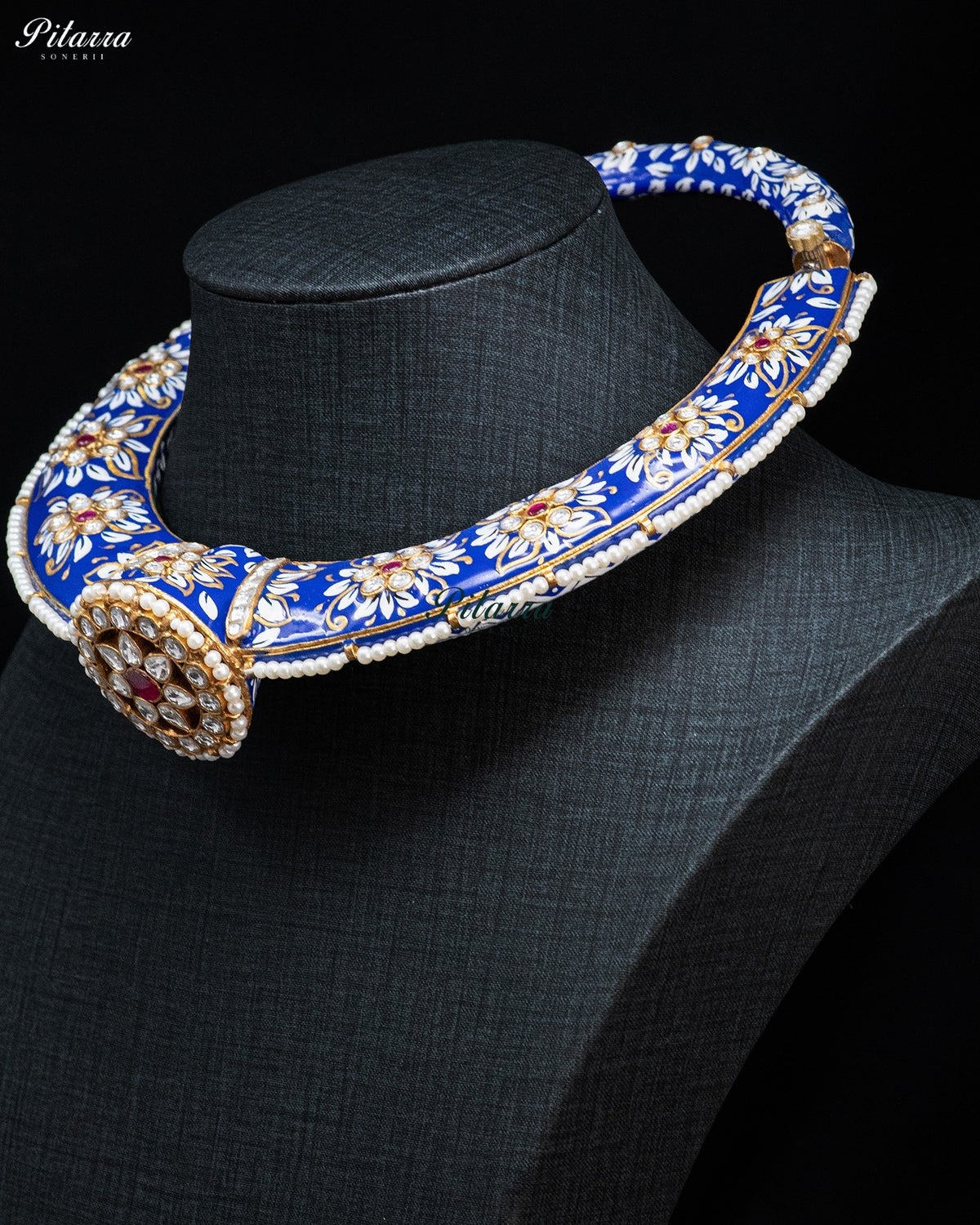 Blue Enamel Floral Kundan Necklace Set