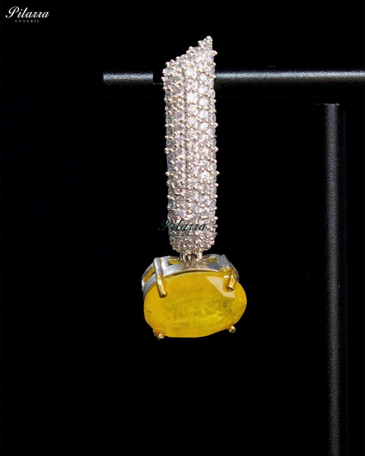 Yellow Oval Stone Zircon Silver Crystal Collar Necklace Set