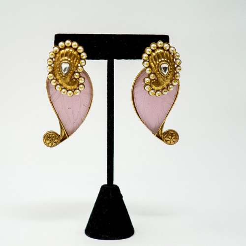 Gold Plated Pink Handcrafted Earrings With Pearls