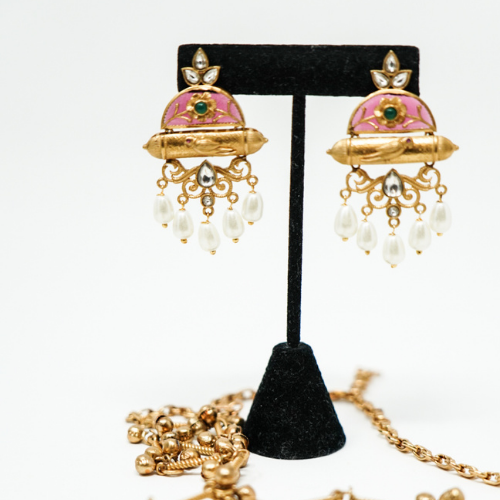 Gold Plated Pink Kundan Earrings