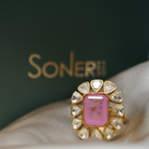Gold Plated Pink Kundan Ring for Women