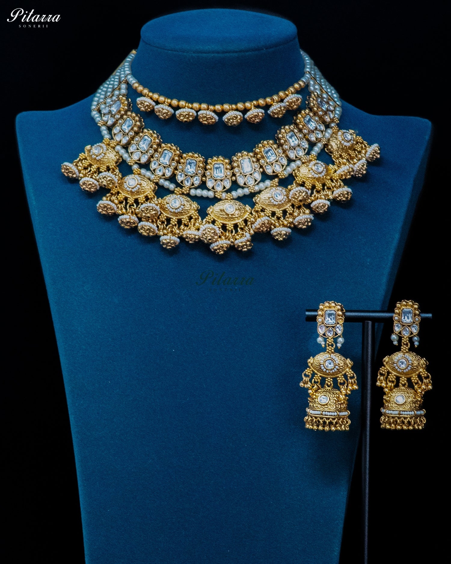 Pearl Kundan Jhumka Necklace Set