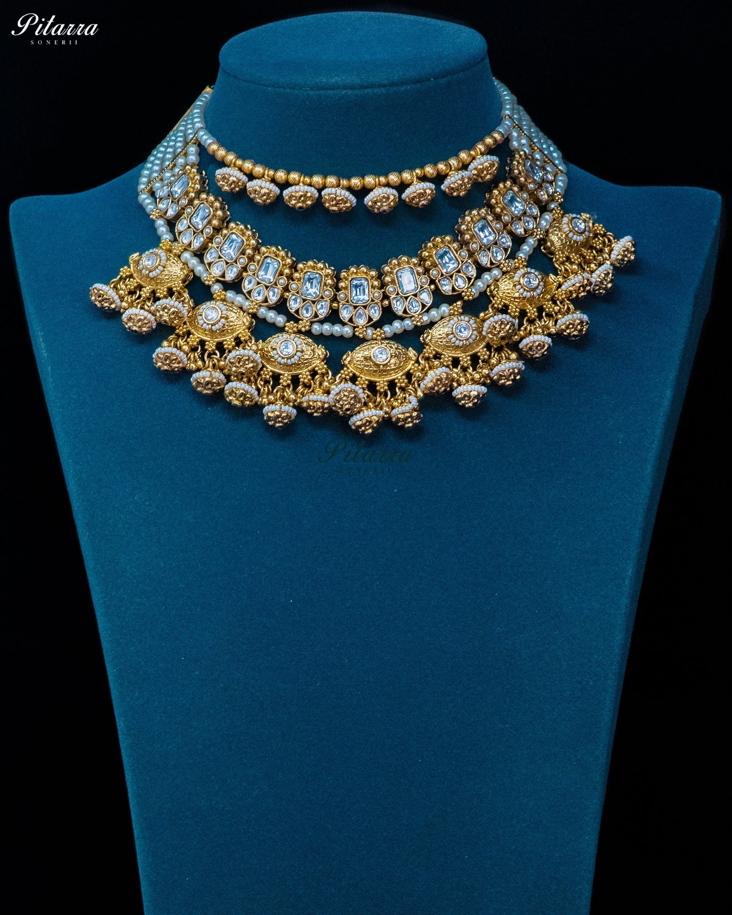 Pearl Kundan Jhumka Necklace Set
