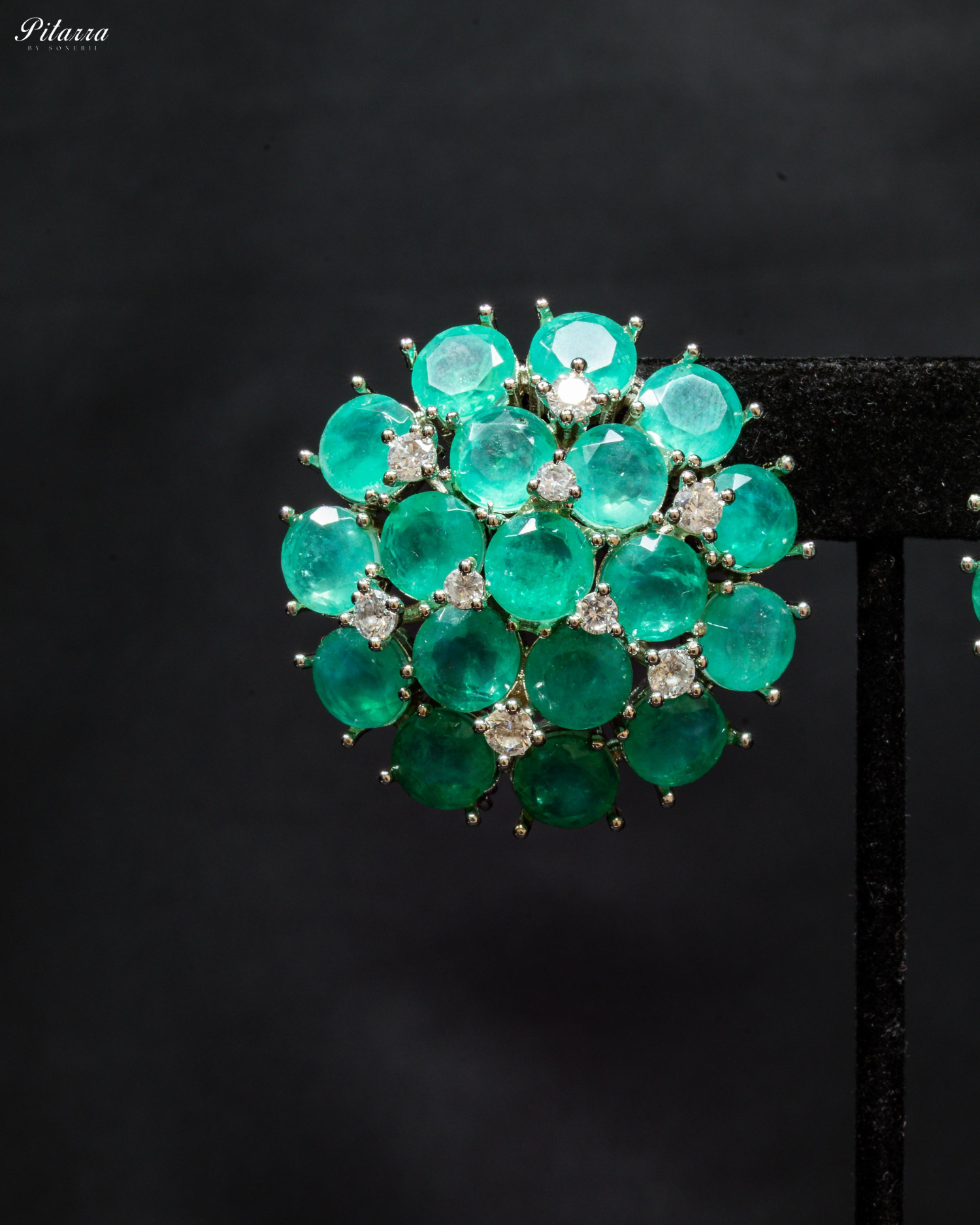 Mint color Stone Silver Crystal Stud Earrings