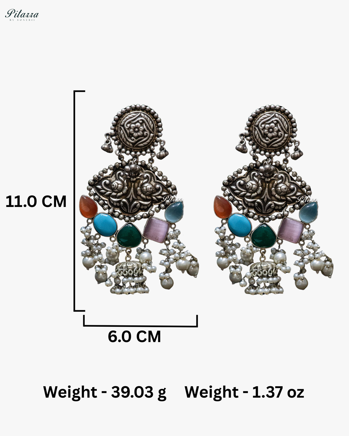 Drak Green Drop Stone Silver Look Alike Dangler Earrings