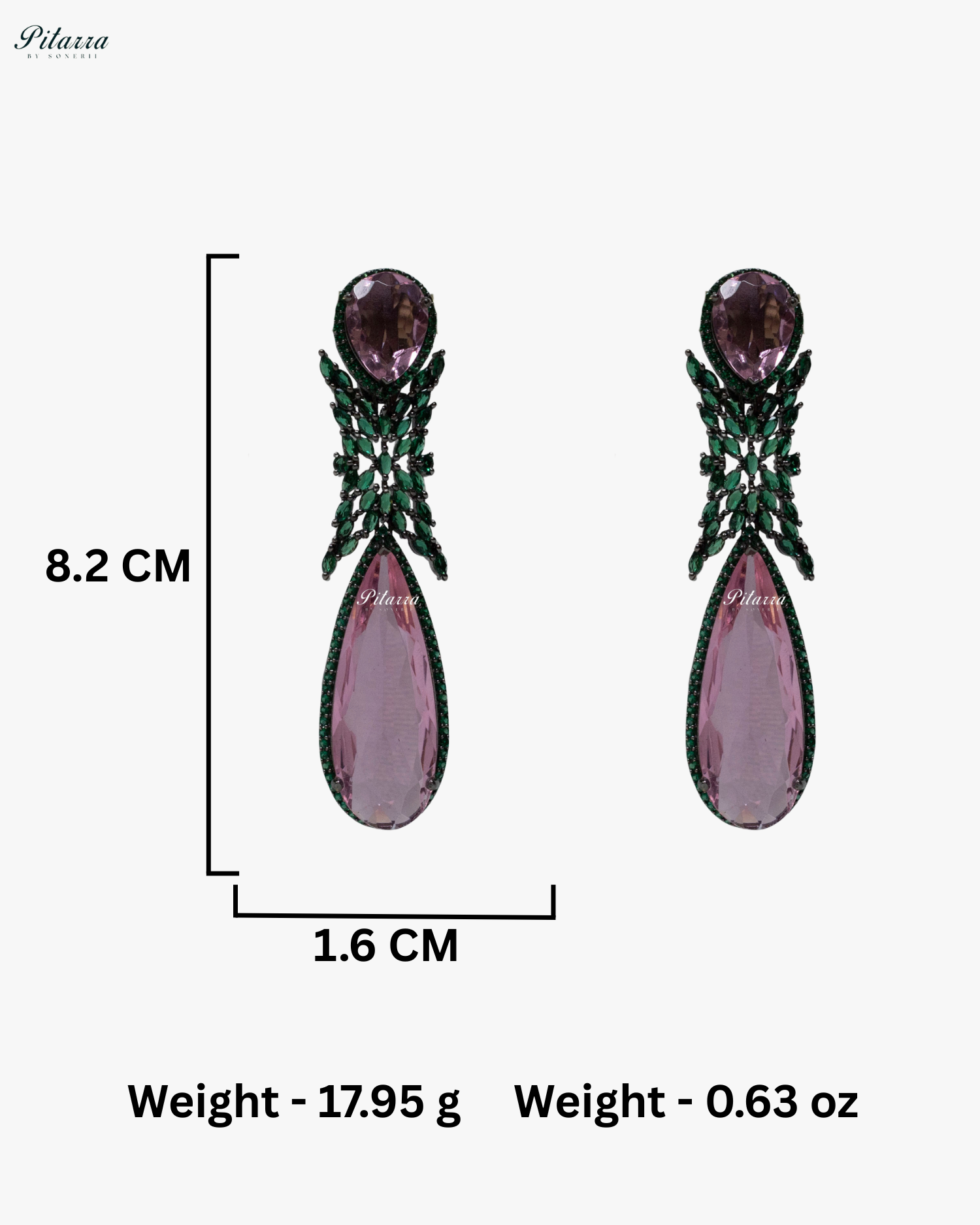 Pink Stone Green Finish Contemporary Drop Earrings