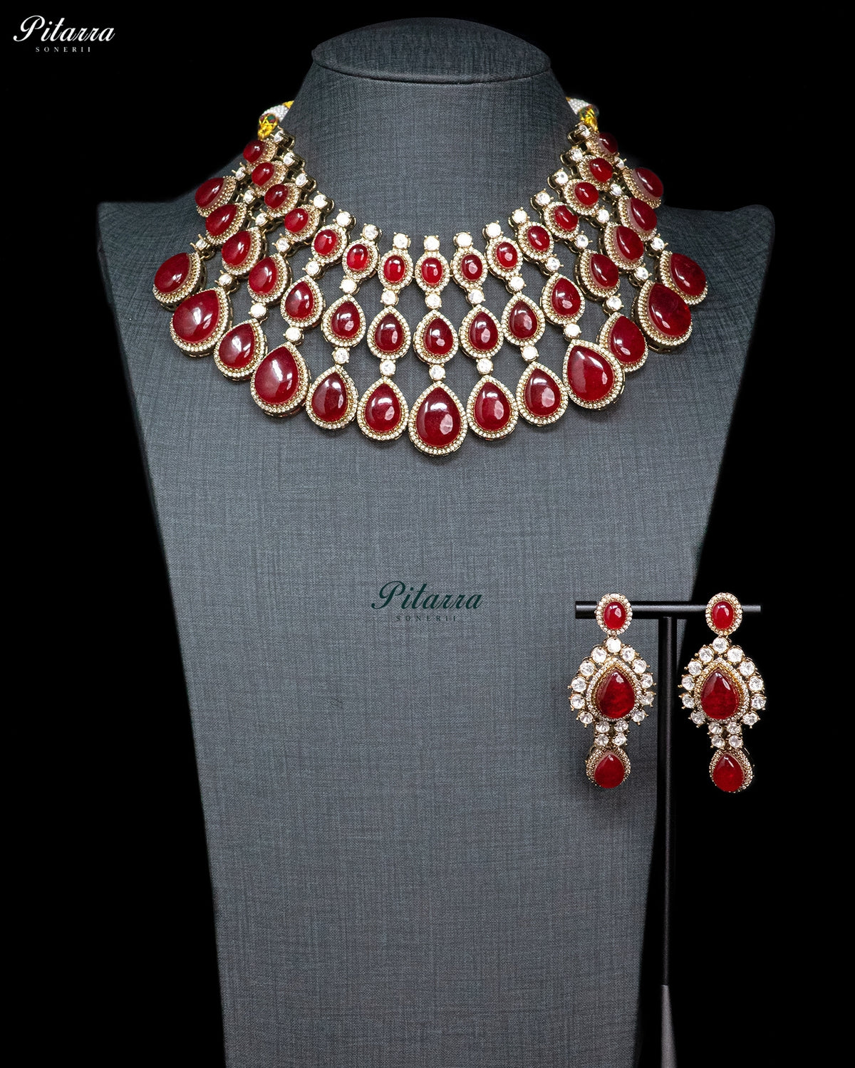 Red Teardrop Kundan Choker Set