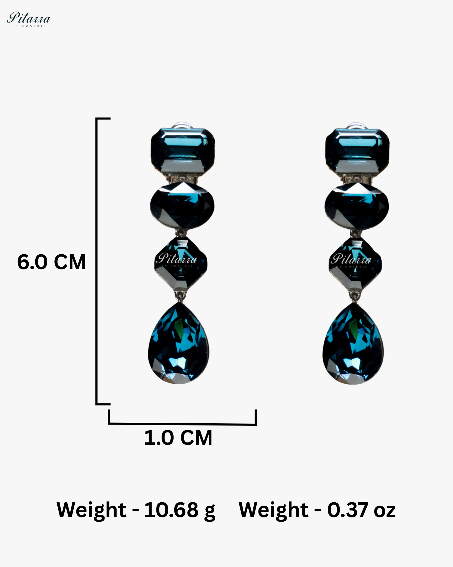 Navy Blue Stone Studded Geometric Crystal Drop Earrings