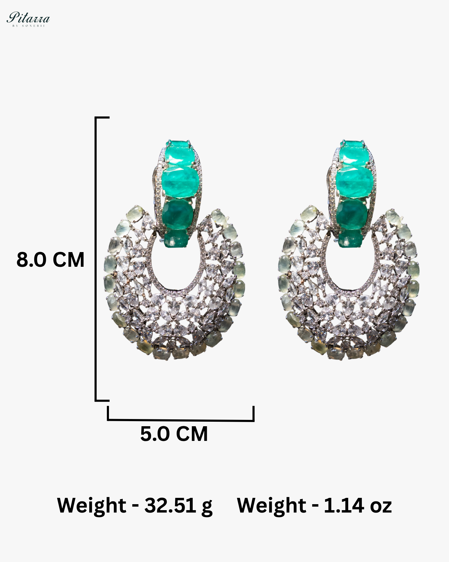 Green Stone White Layer Cubic Zirconia Dangler Earrings