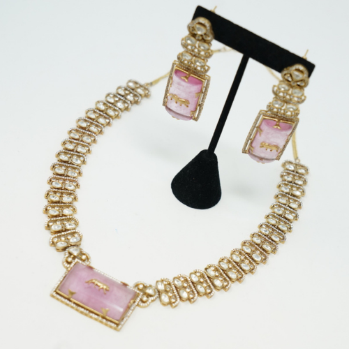 Gold Plated Sabyasachi Dupe Pink Gemstone Necklace