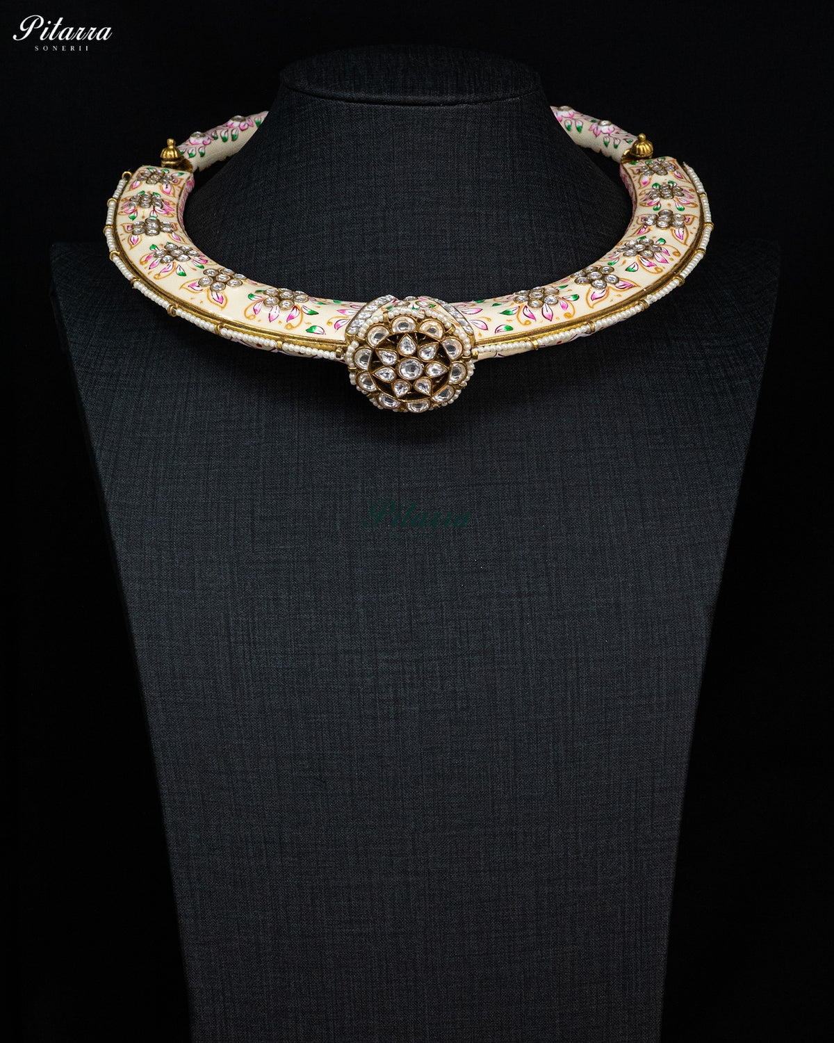 Pink Floral Enamel Kundan Necklace Set