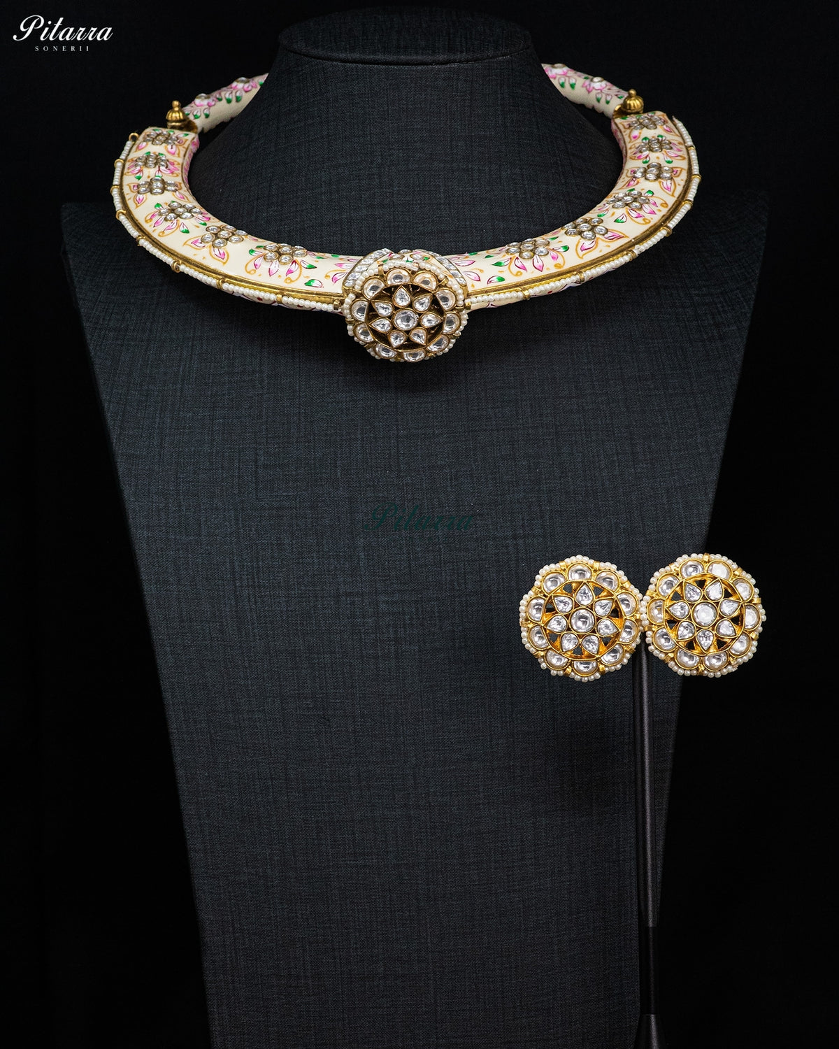 Pink Floral Enamel Kundan Necklace Set