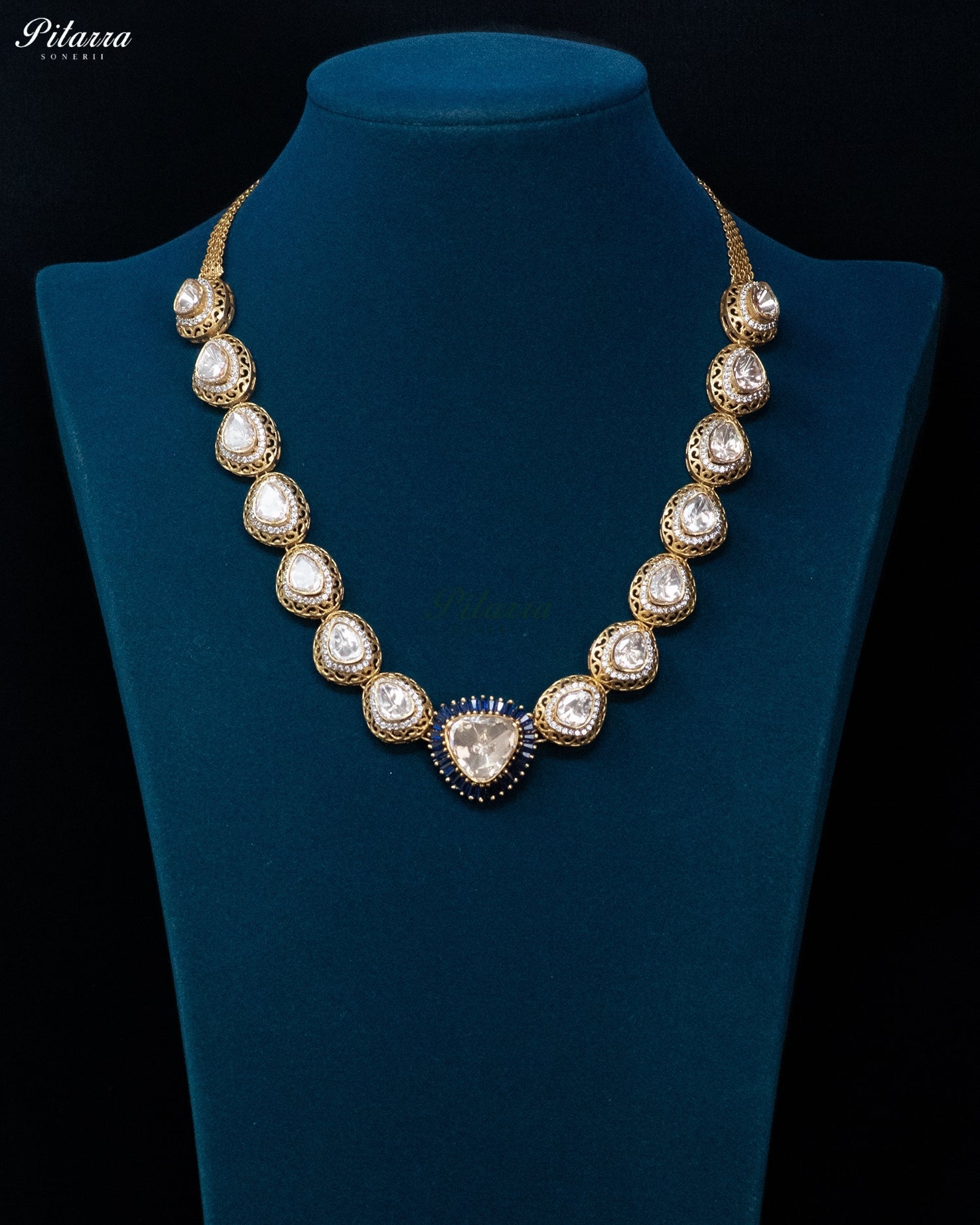 Blue Teardrop Kundan Necklace Set