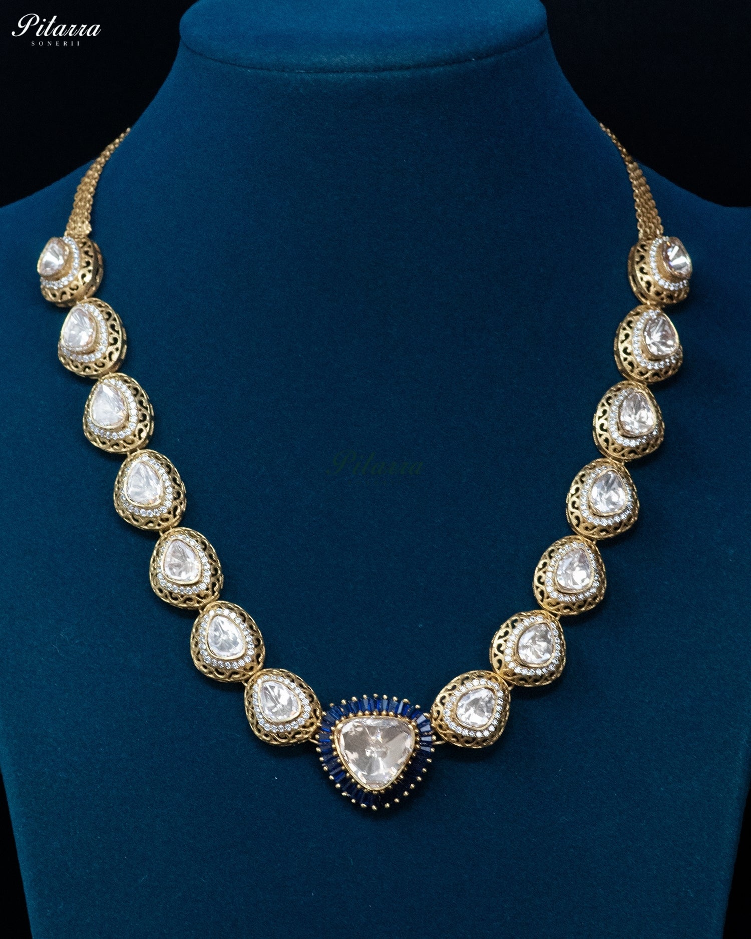 Blue Teardrop Kundan Necklace Set