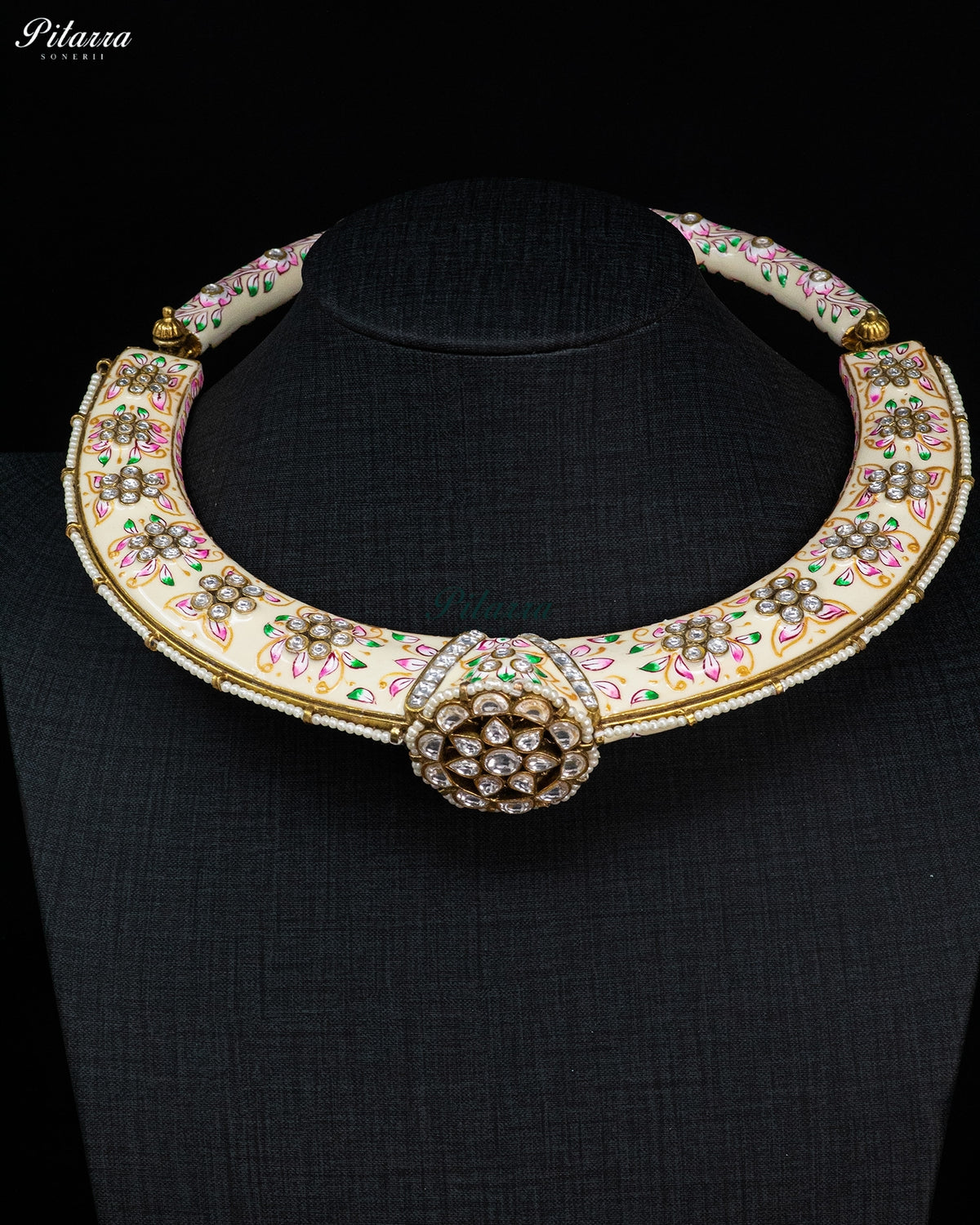 Pink Floral Enamel Kundan Necklace Set