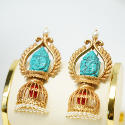 Gold Plated Turquoise Blue Jhumka Earrings