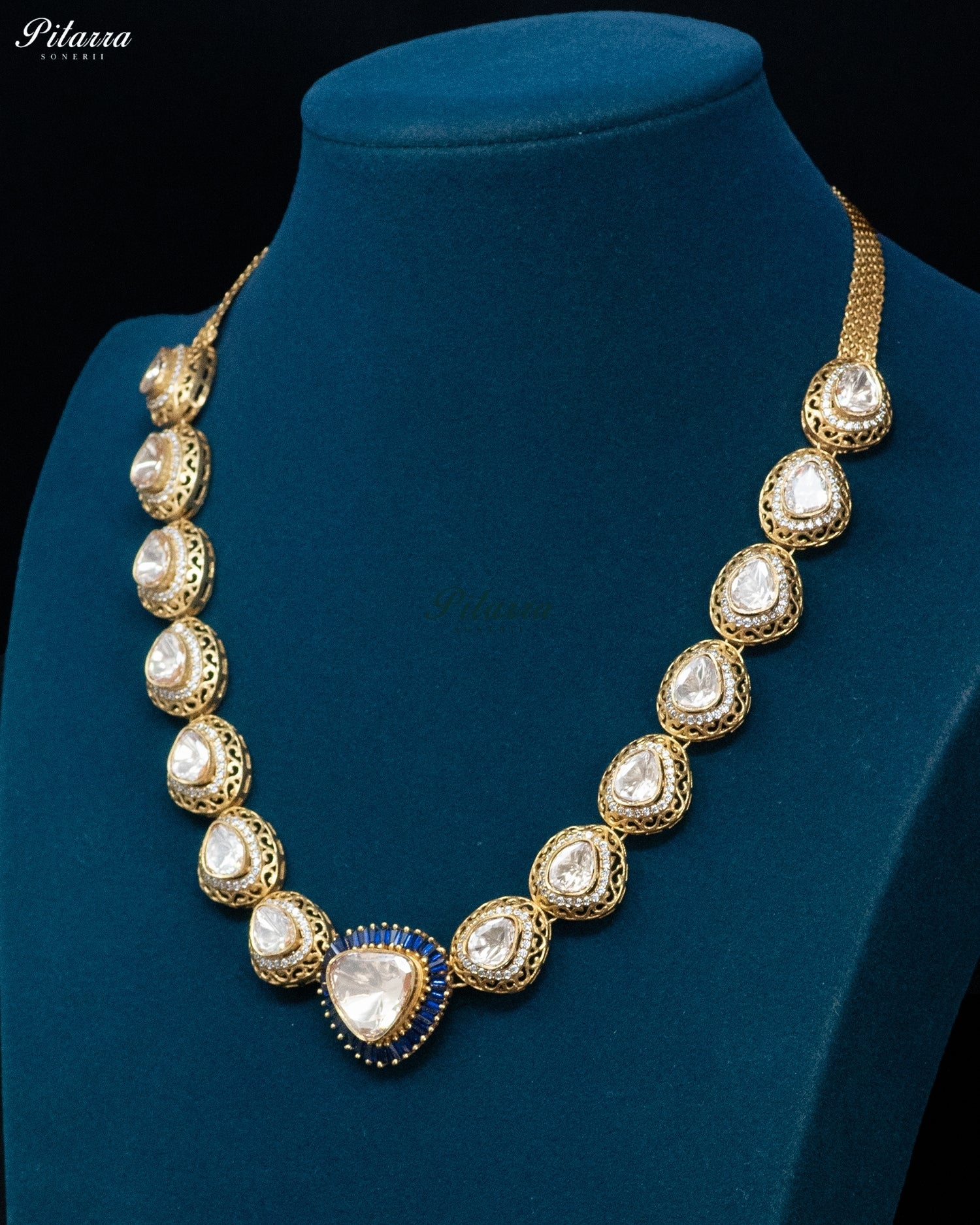 Blue Teardrop Kundan Necklace Set