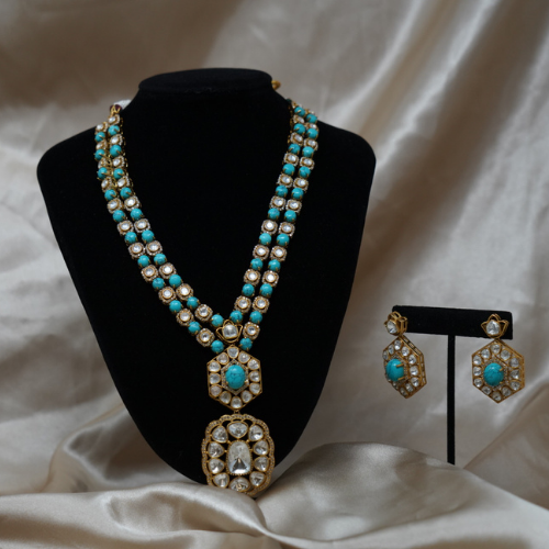 Gold Plated Turquoise Kundan Set