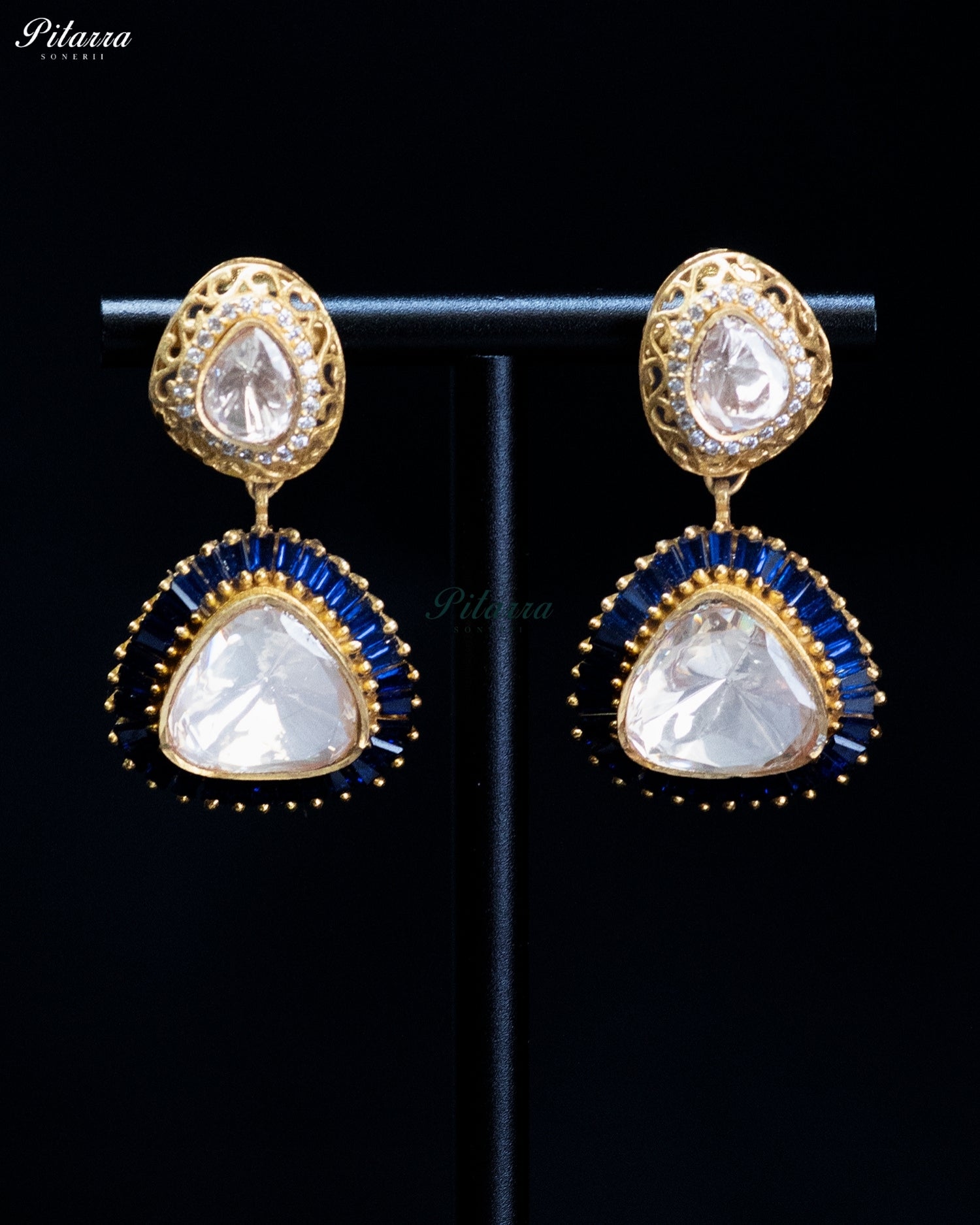 Blue Teardrop Kundan Necklace Set