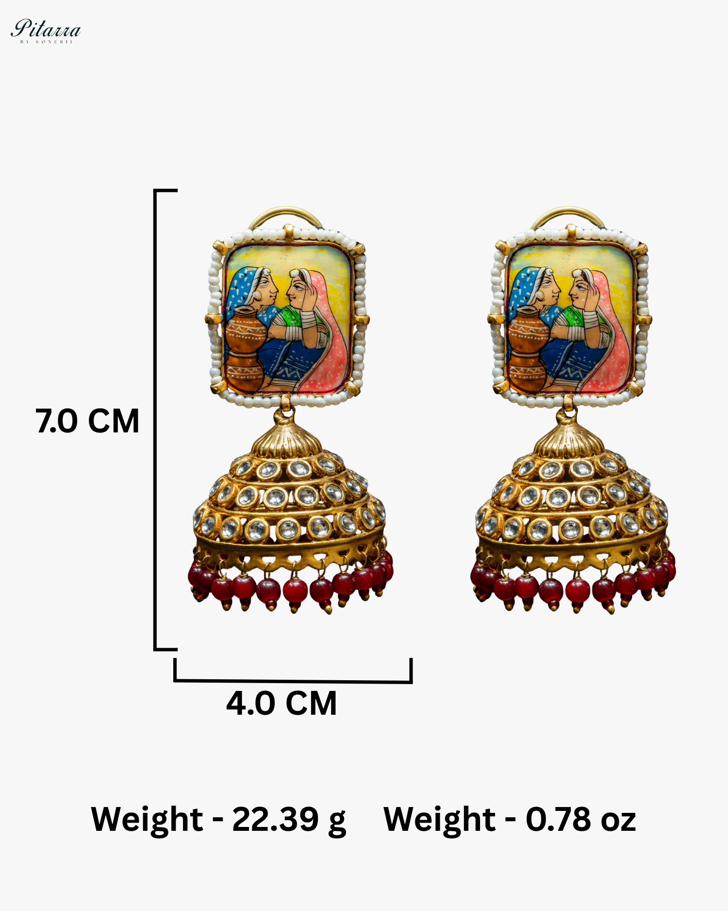 Anuradha Red Art Golden Jhumka Earrings