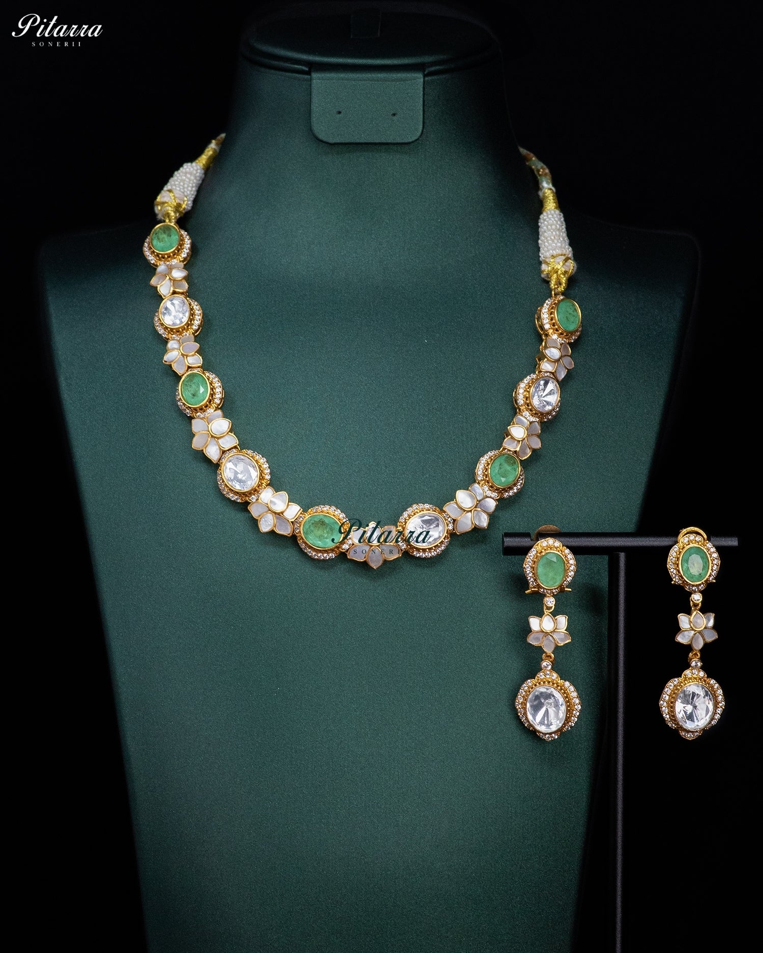 Emerald Bloom Kundan Necklace Set