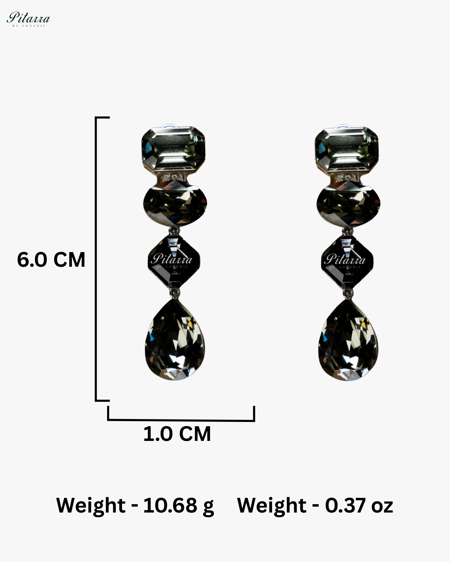 Black Stone Studded Geometric Crystal Drop Earrings