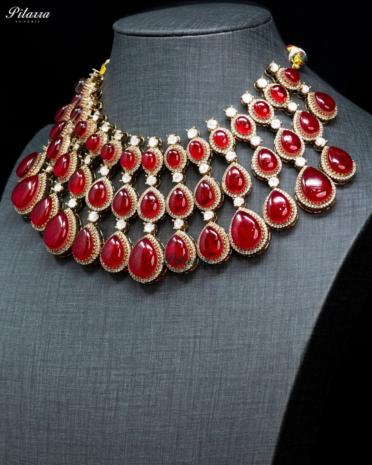Red Teardrop Kundan Choker Set