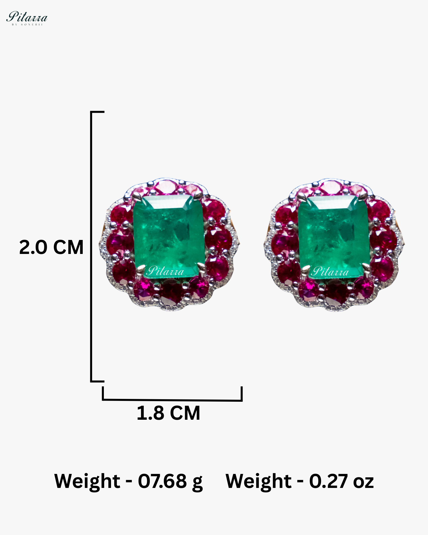 Emerald Stone Pink Line Square Crytsal Stud Earrings