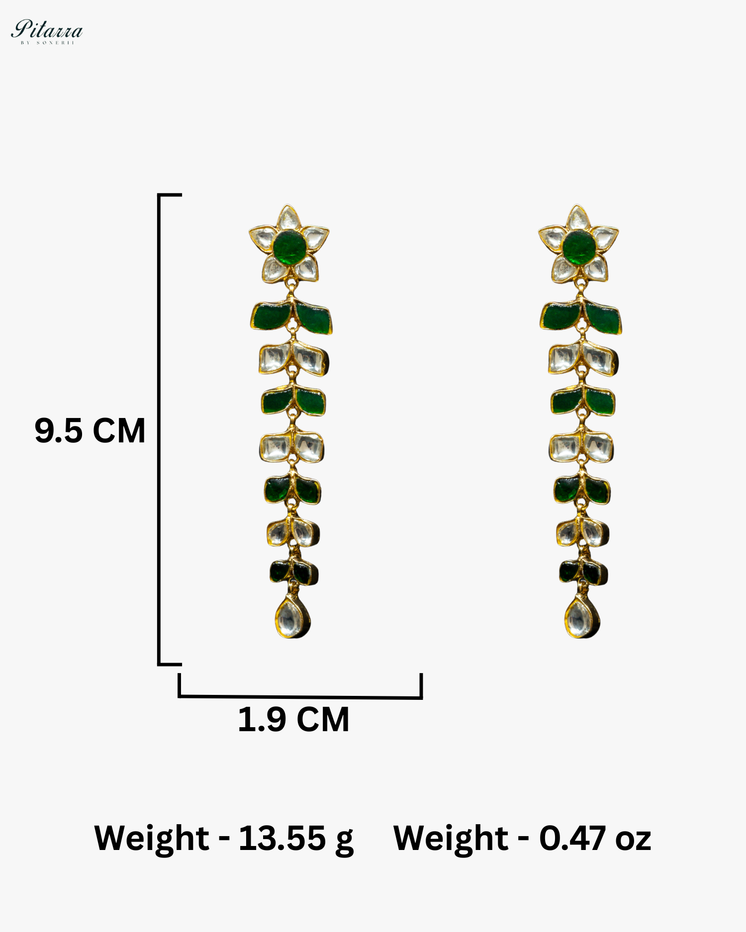 White Green Stone Kundan Long Earring Dangler
