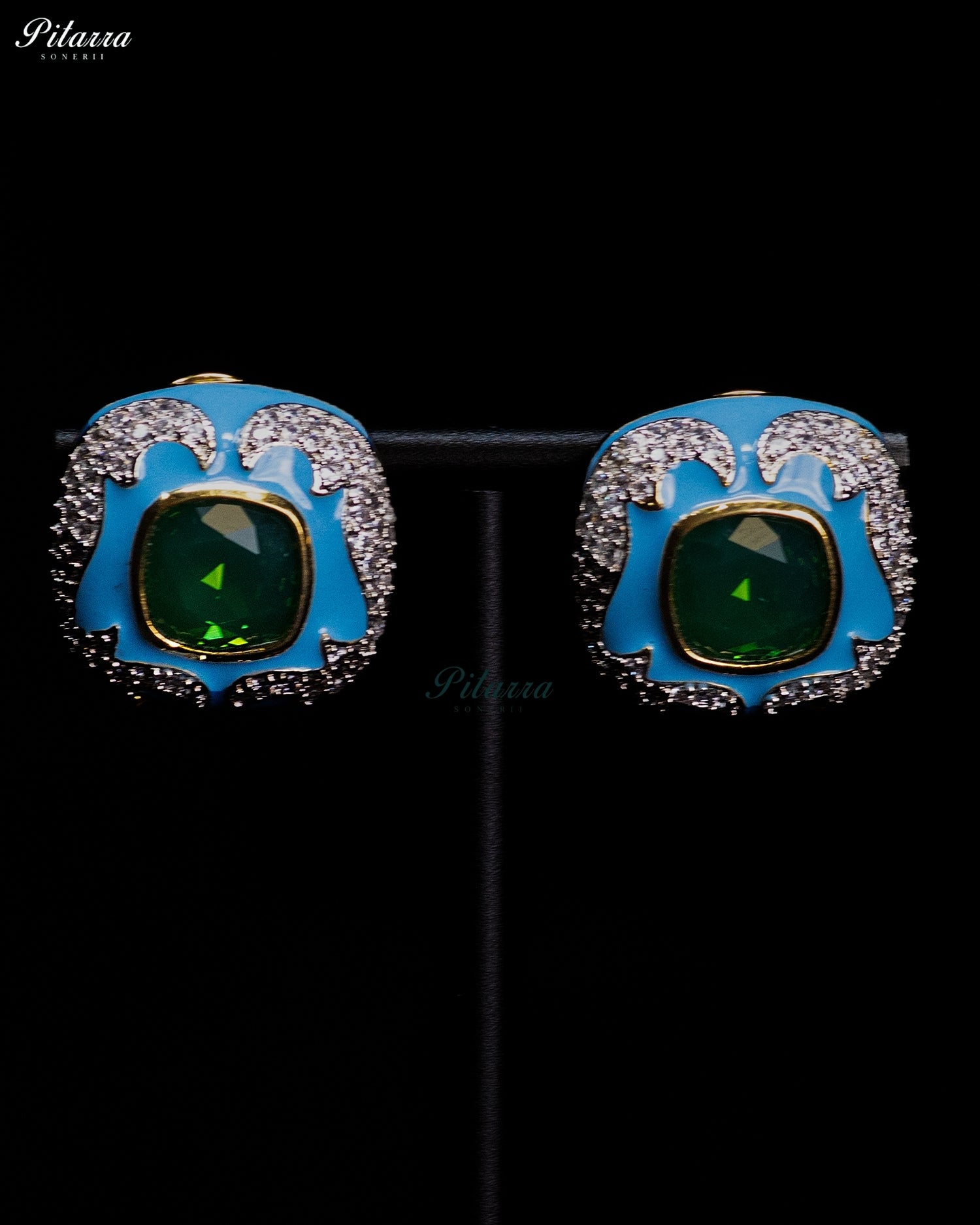 Blue Emerald Crystal Statement Earrings