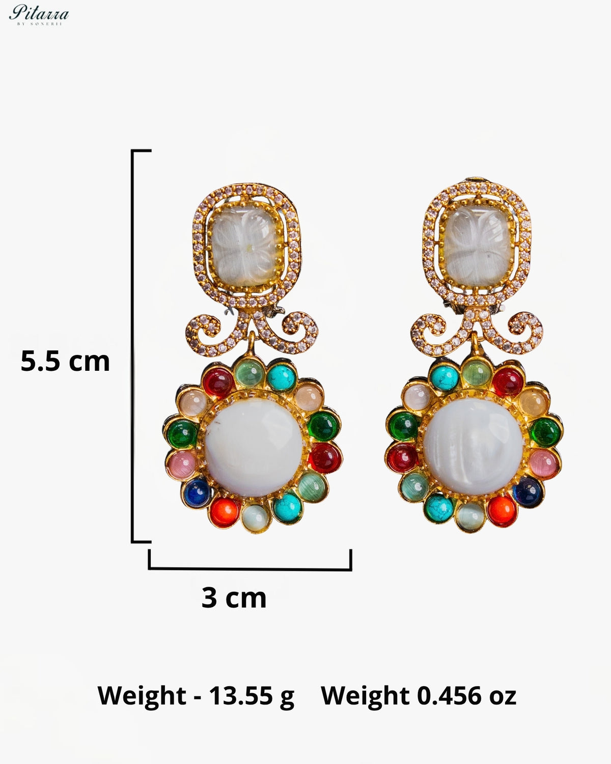 White Multicolor Kundan Style Gold Tone Traditional Dangler Earrings