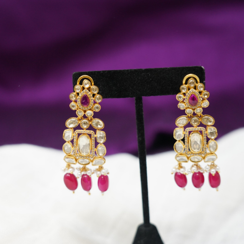 Gold Finish Ruby Stone Studded Earrings