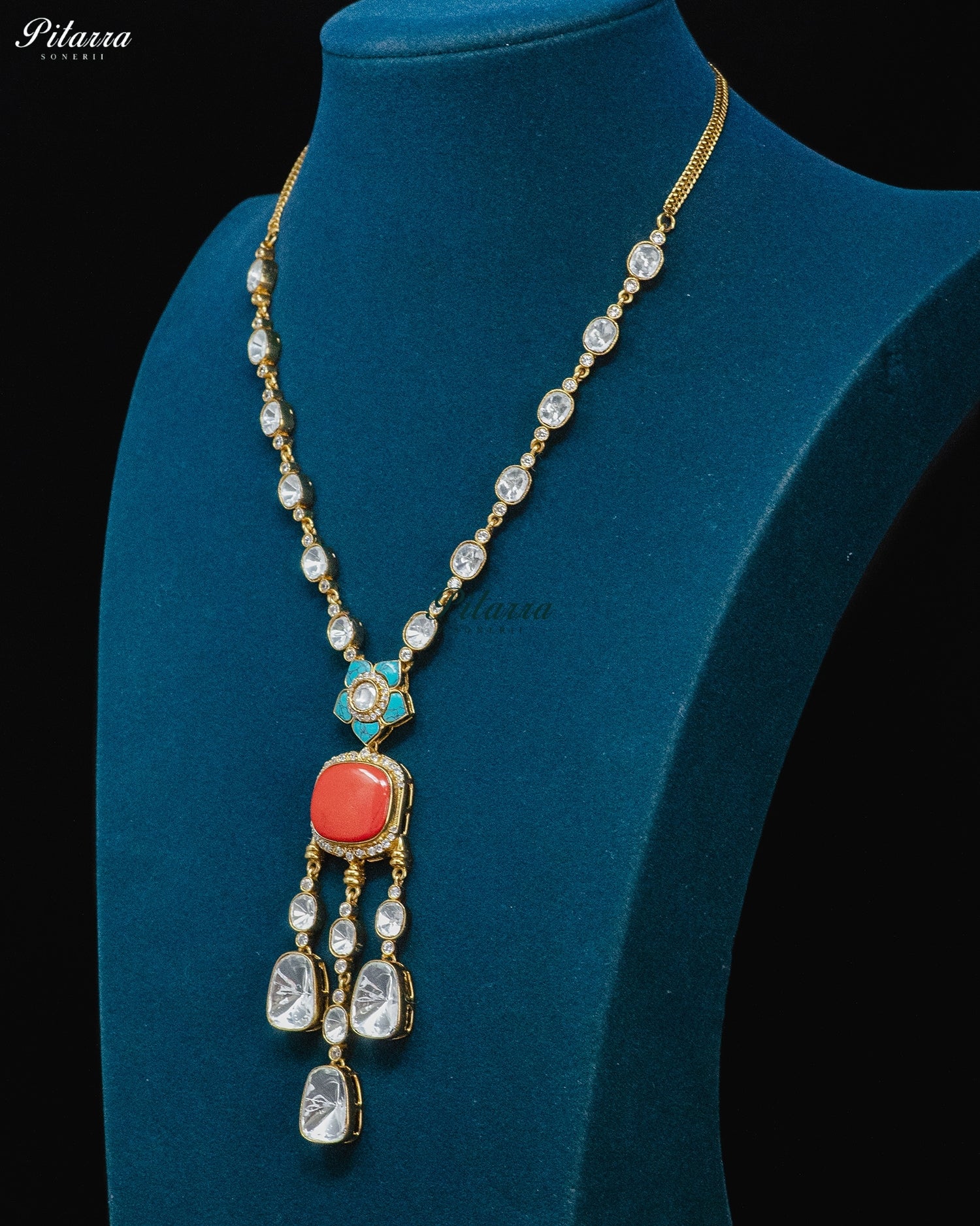 Coral Emerald Drop Necklace Set