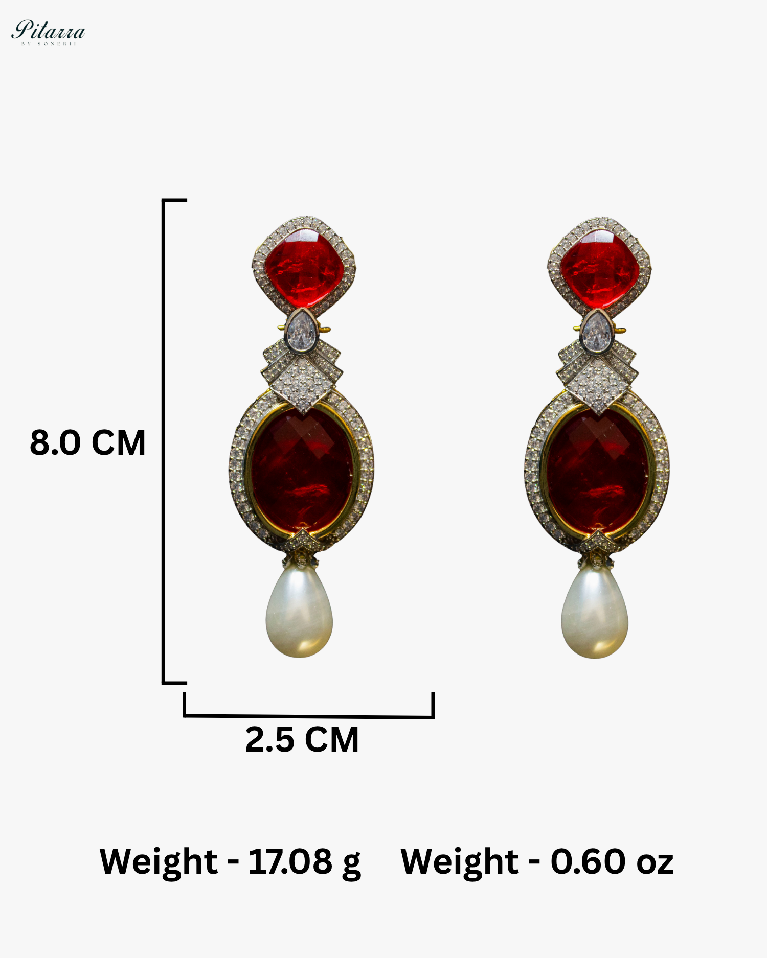 Red Pearl Stone Silver CZ Dangler Earrings