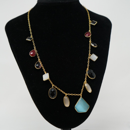 Gold Tone Multi Color Pearly Charm Necklace