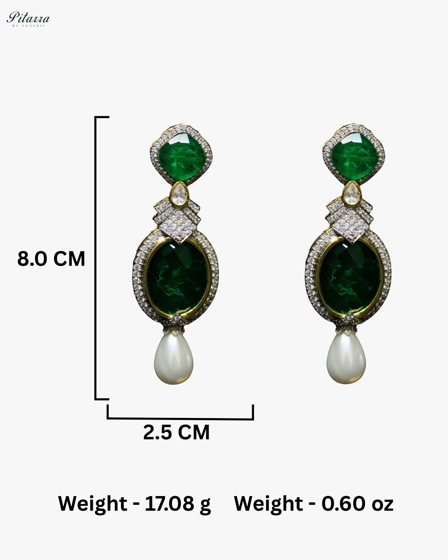 Emerald Pearl Stone Silver CZ Dangler Earrings